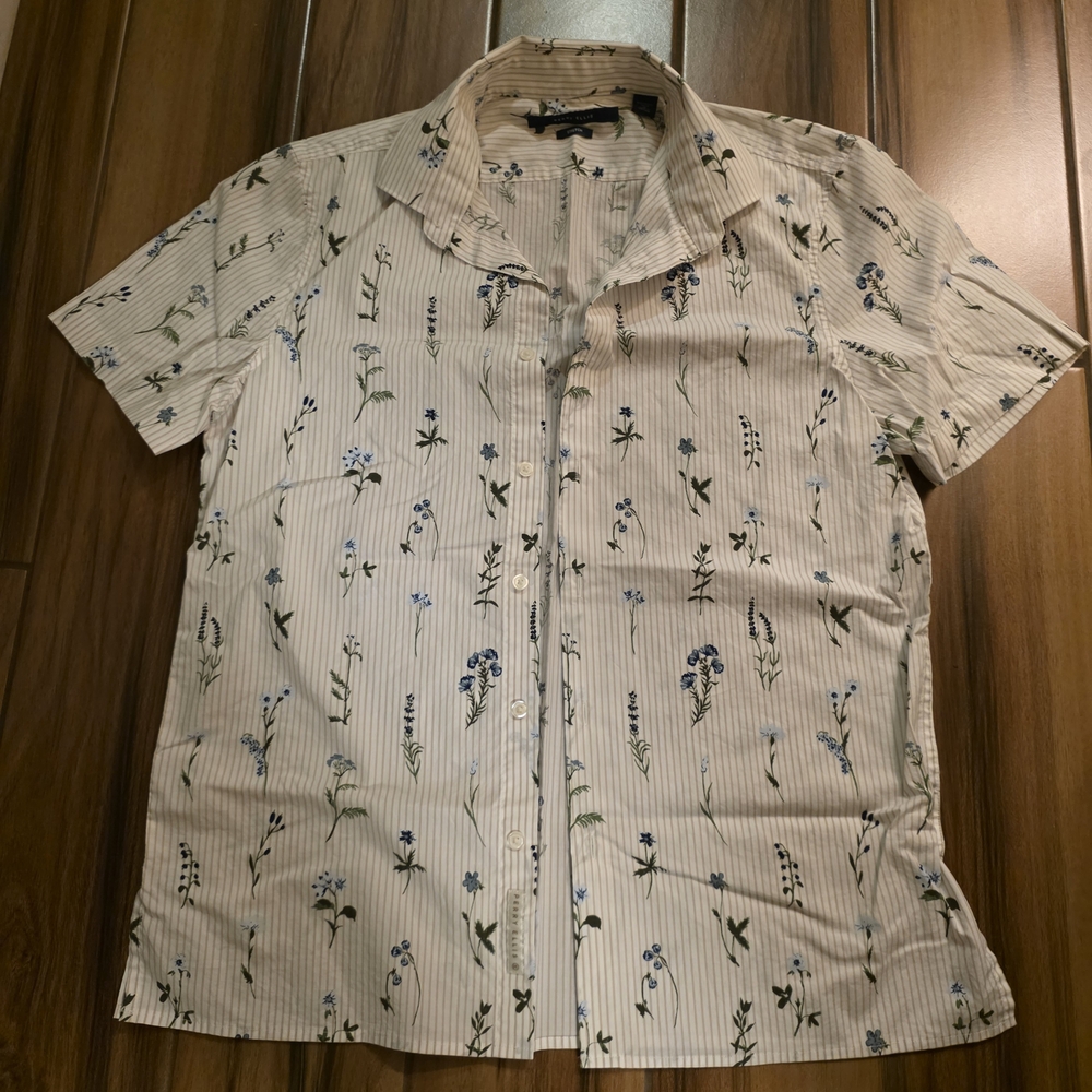 Perry Ellis Cream Floral Button Down Shirt